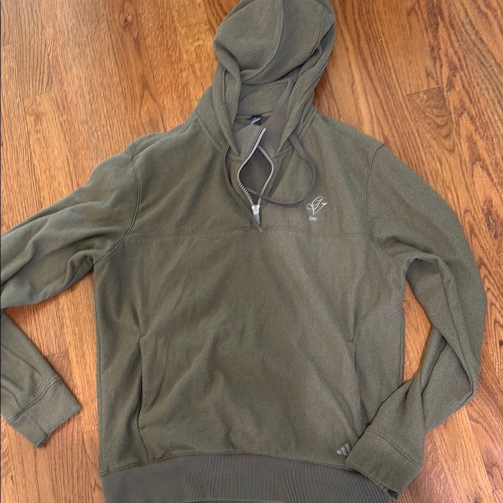 Olive Green Men's Hooded Quarter-Zip Sweater